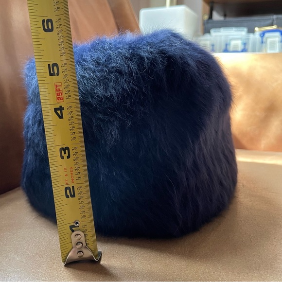 Blue angora luxe hat cap winter cozy fur vintage fuzzy style ski bunny mohair - Picture 5 of 8